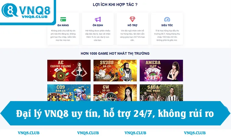 Đại lý VNQ8 uy tín, hỗ trợ 24/7, không rủi ro, thu nhập ổn định