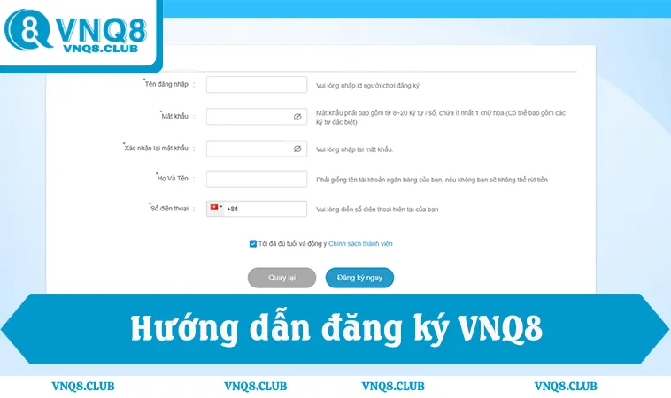 Hướng dẫn đăng ký VNQ8, nhập thông tin cá nhân và mật khẩu