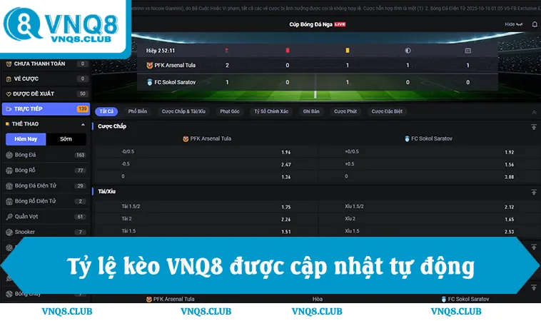 Tỷ lệ kèo VNQ8 được cập nhật tự động theo thời gian thực